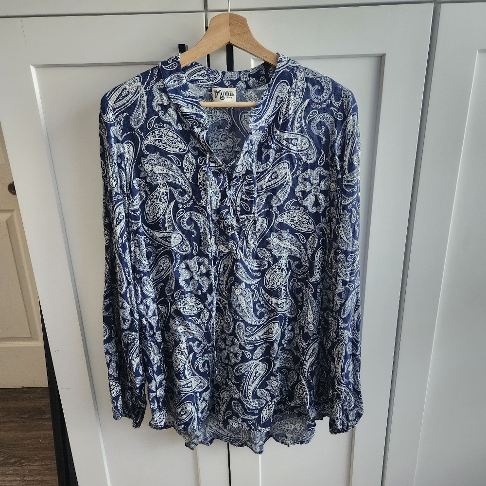 Show Me Your Mumu Thatcher Tie Top Blue Large